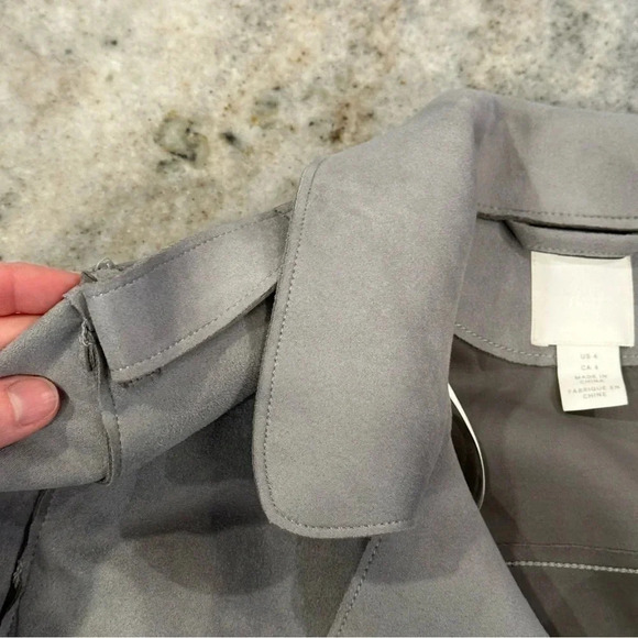 H&M Faux Suede Pocket Zippered Sleeve Gray Moto Jacket Size 4 - Picture 12 of 12